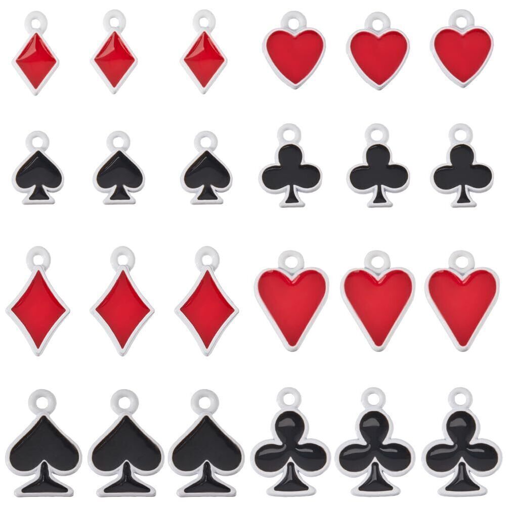 1319 1 Box 32Pcs 8 Styles Poker Charm Playing Card Charms Bulk Silver Metal